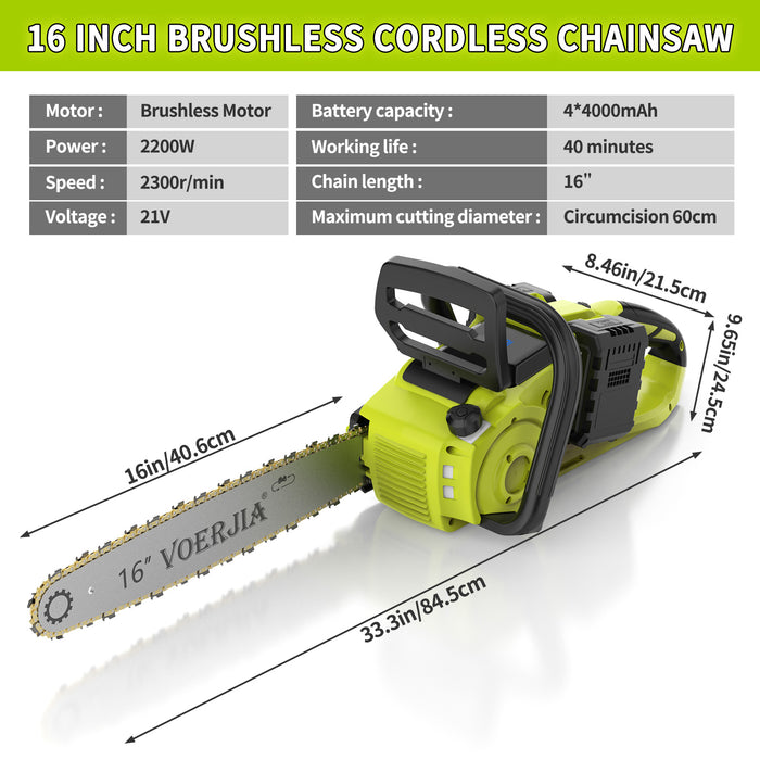 VOERJIA 16 Inch Brushless Cordless Chainsaw