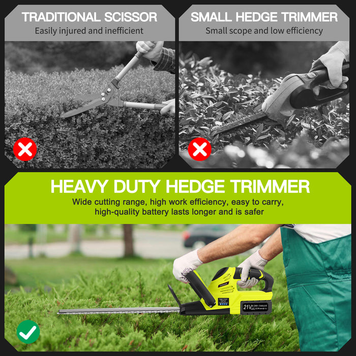 21V Heavy Duty Cordless Hedge Trimmer