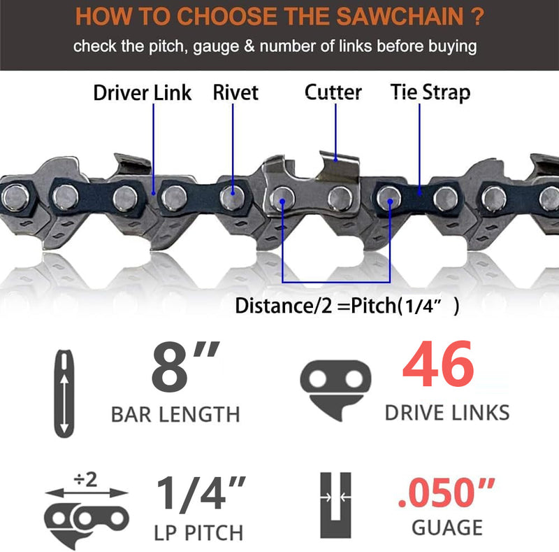 Chainsaw Chain for 8 Inch Bar（3 Pack）