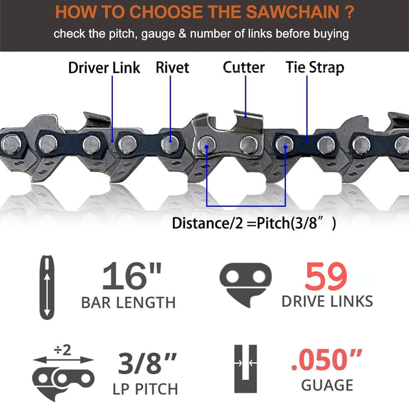 Chainsaw Chain for 16 Inch Bar（3 Pack）