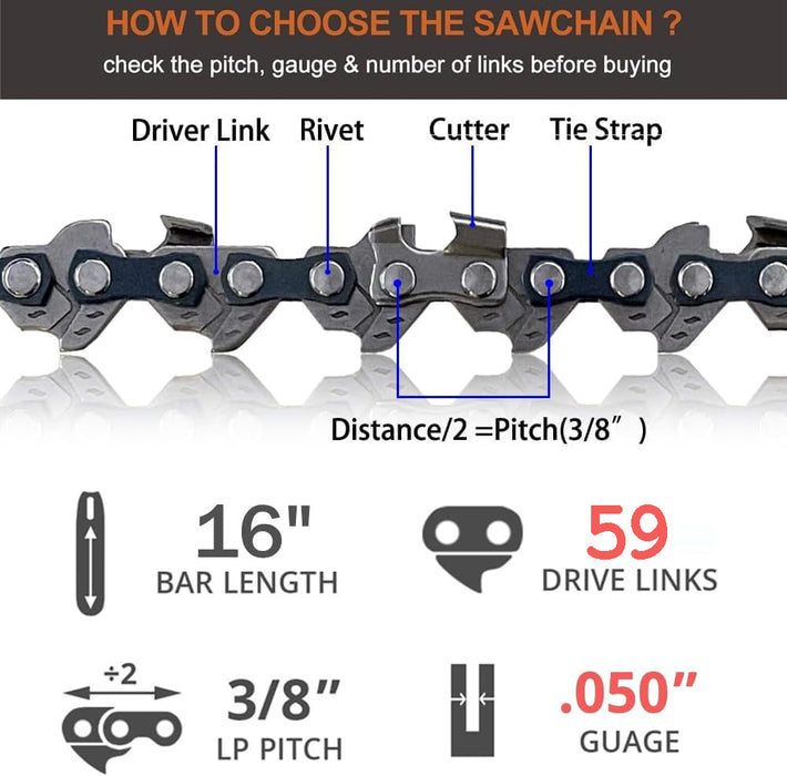 Chainsaw Chain for 16 Inch Bar（3 Pack）