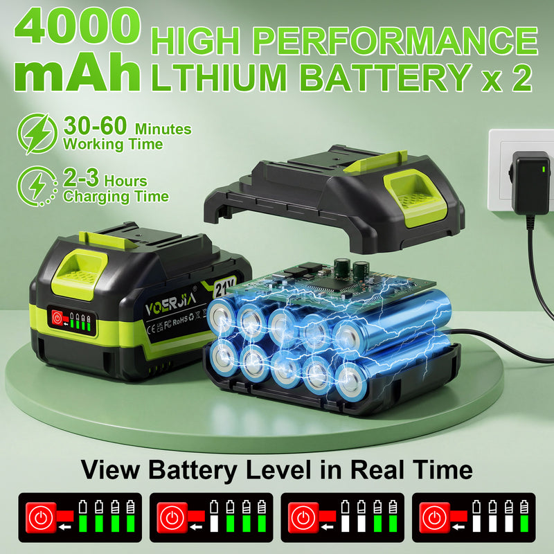 VOERJIA 21V Cordless Pressure Washer, 70 Bar with 2 x 4.0Ah Batteries, Up to 60 Min Combined Runtime, 6-in-1 Nozzle, Foam Bottle, 5m Hose, Storage Case and Water Stop Valve for Car & Garden