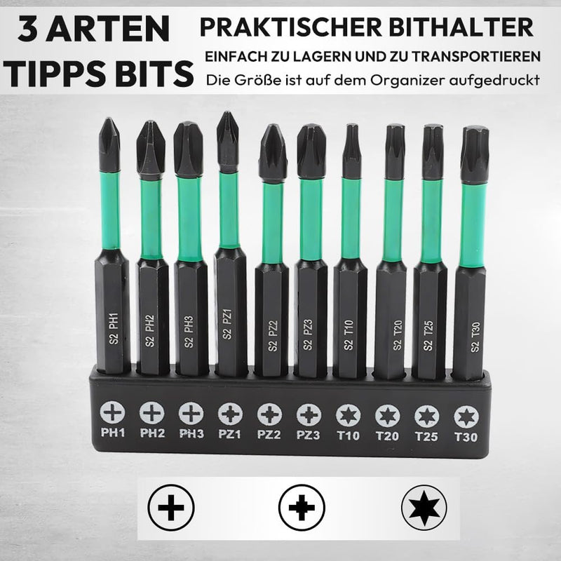 10pcs 70mm Phillips PoziDriv Torx Screwdriver Bit Set