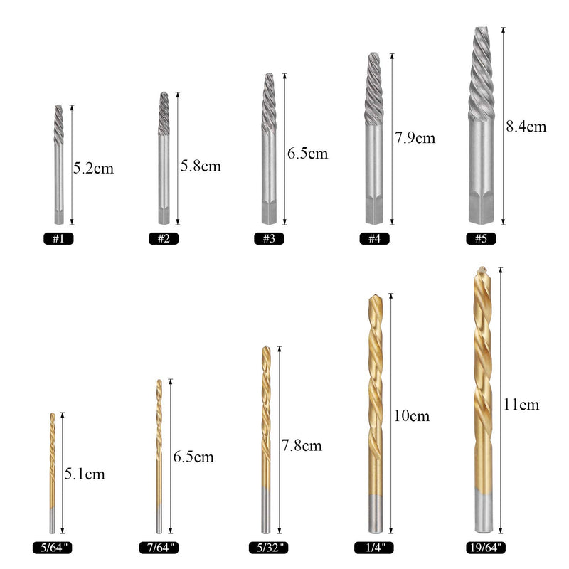 10PCS Screw Extractors with Left Hand Cobalt Drill Bits Set