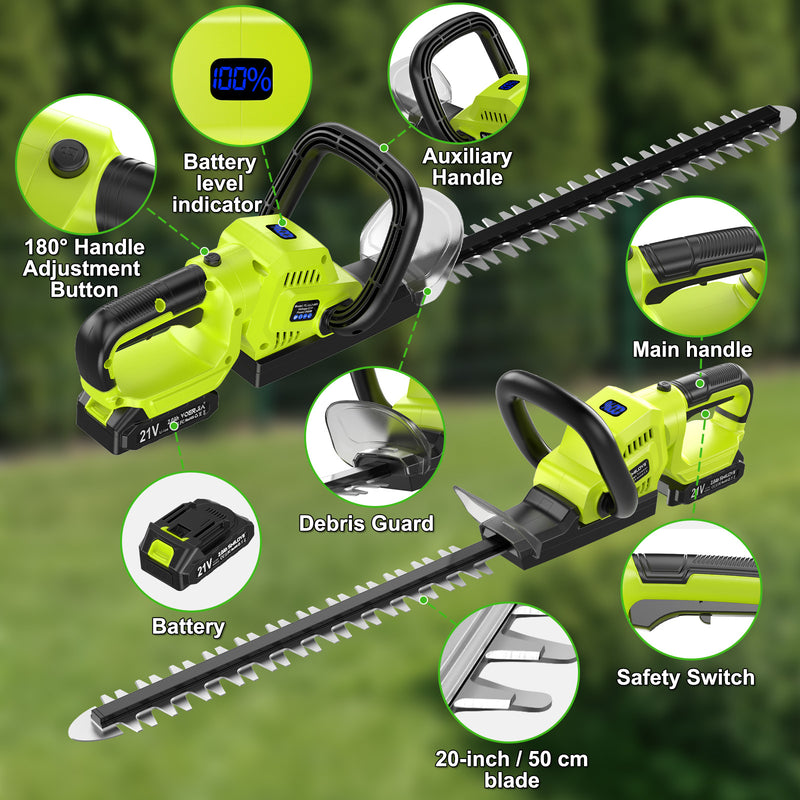 20” Cordless Hedge Trimmers 180° Rotating Handle