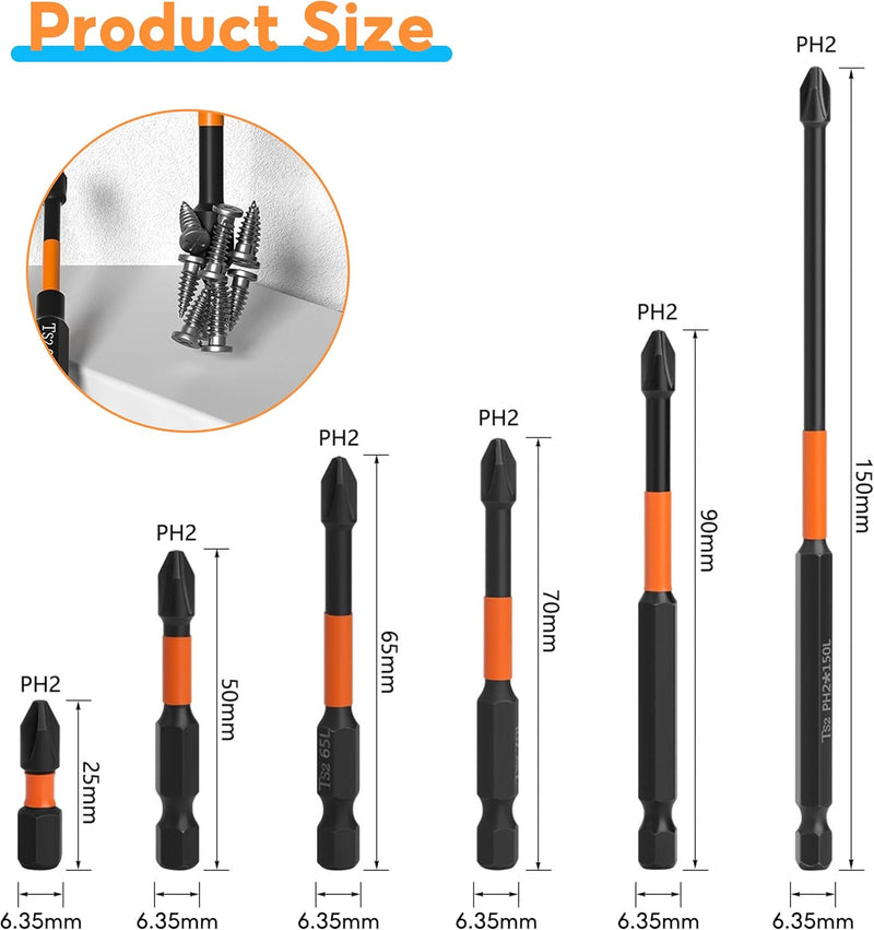 12Pcs Magnetic Impact Driver Bits
