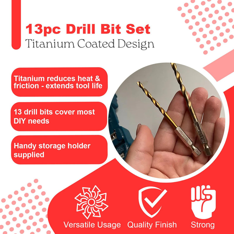 13Pcs Titanium Coated Drill Bit Set