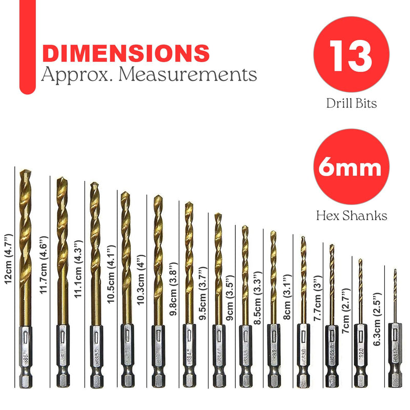 13Pcs Titanium Coated Drill Bit Set