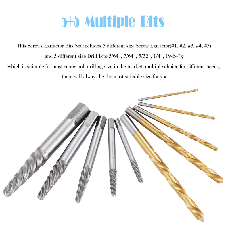 10PCS Screw Extractors with Left Hand Cobalt Drill Bits Set