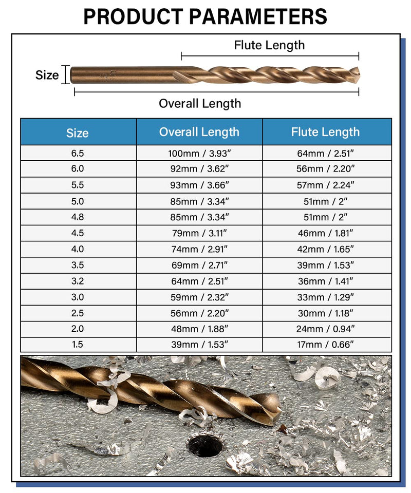 13Pcs 5% Cobalt Drill Bit Set