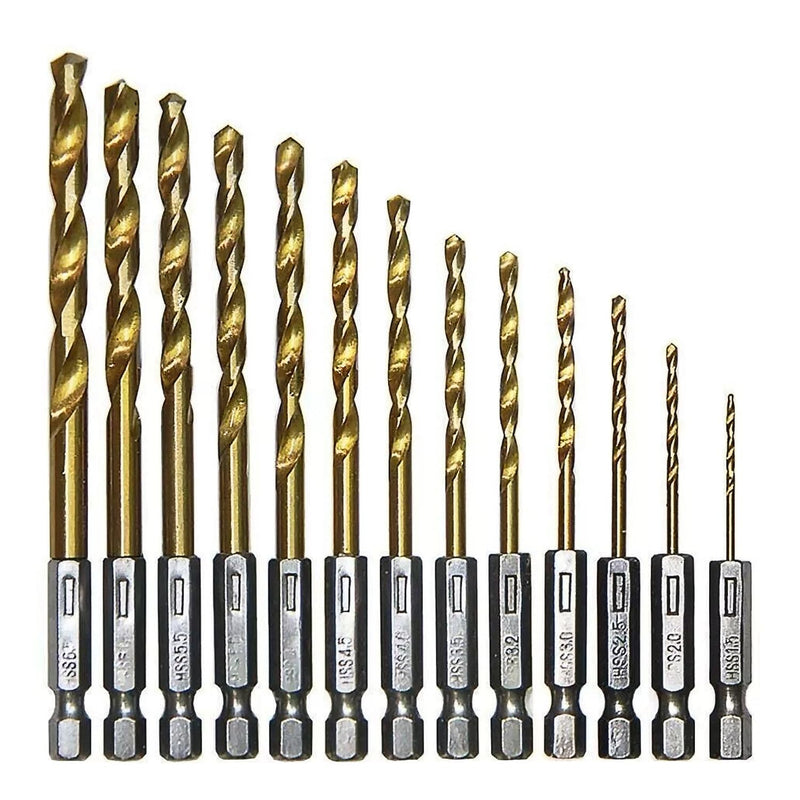 13Pcs Titanium Coated Drill Bit Set