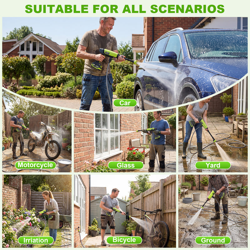 VOERJIA 21V Cordless Pressure Washer, 70 Bar with 2 x 4.0Ah Batteries, Up to 60 Min Combined Runtime, 6-in-1 Nozzle, Foam Bottle, 5m Hose, Storage Case and Water Stop Valve for Car & Garden